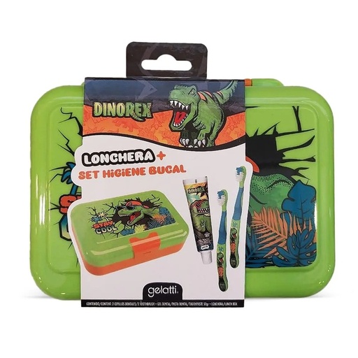 [7804915531481] DinoRex Lonchera + Set Higiene Dental 4 Productos Gelatti