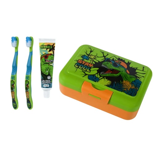 [7804915531481] DinoRex Lonchera + Set Higiene Dental 4 Productos Gelatti