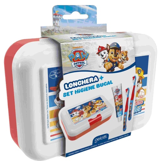 [7804915531498] Paw Patrol Rubble Lonchera + Set Higiene Dental 4 Productos Gelatti