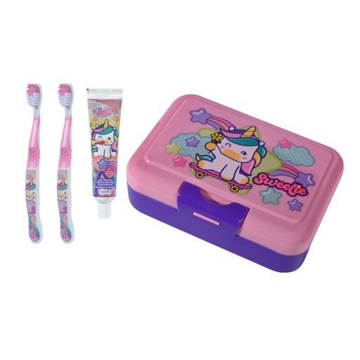 [7804915531443] Unicorn Lonchera + Set Higiene Dental 4 Productos Gelatti