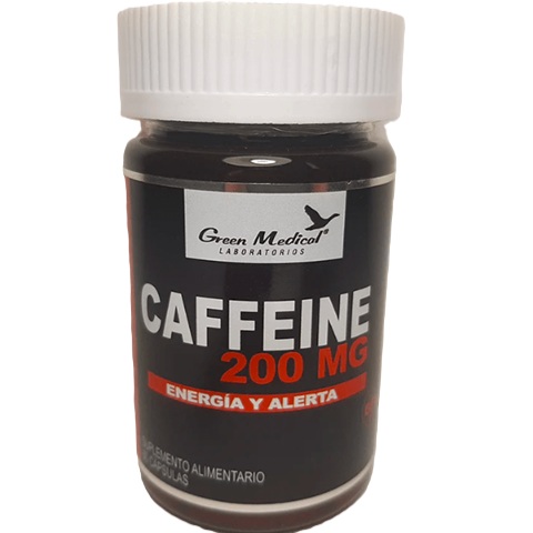 [658325195347] Caffeine Cafeína 200 mg 60 Cápsulas Green Medical