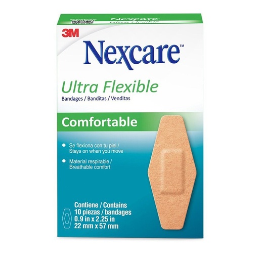 [51131222908] Nexcare Parche Ultra Flexible Comfortable Respirable 22x57mm 10 Unidades