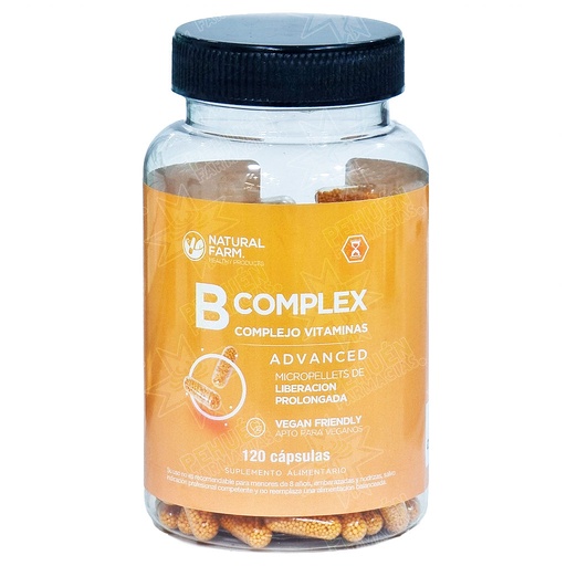 [9667300333385] B-Complex (8 Vit.) LP 120 Cápsulas con Gránulos de Lib. Prolongada Natural Farm