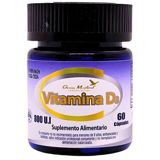 [7898933925667] Vitamina D 800 UI 60 Cápsulas Green Medical