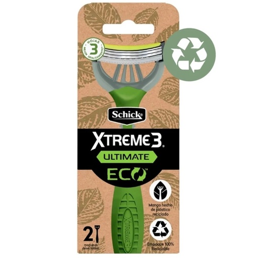 [841058057642] Schick Xtreme3 Ultimate Eco 2 Máquinas de Afeitar 3 Hojas Desechables