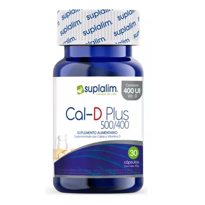 [7804616661449] Cal-D Plus (500 mg/400 UI) 30 Cápsulas Suplalim