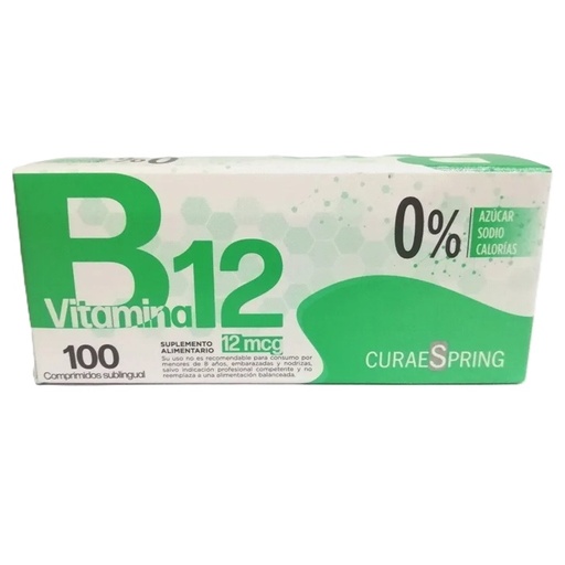 [7804673040102] Vitamina B12 12 mcg 100 Comprimidos Sublinguales CuraeSpring