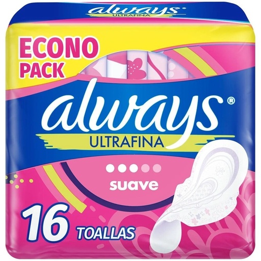 Always Ultra Ultrafina Suave con Alas 16 Toallas Femeninas P&G