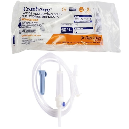 [7806130013582] Bajada de Suero Set de Administración de Soluciones Pediátrico Microgoteo 60 gotas/mL Reutter Cranberry