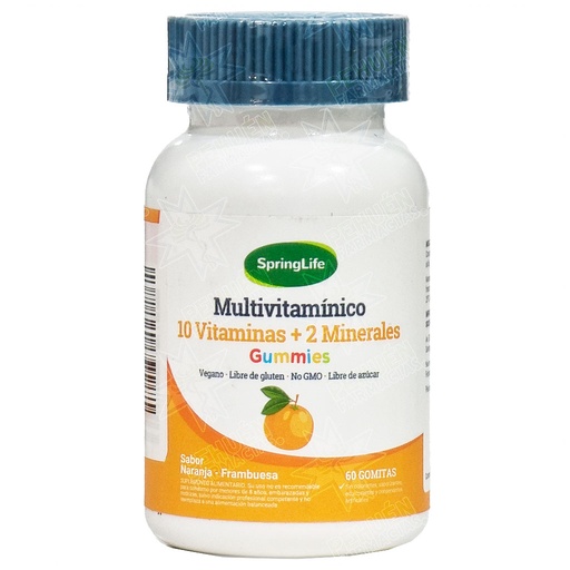 [7805633028700] Multivitamínico (10 Vit / 2 Min) 60 Gomitas Naranja-Frambuesa SpringLife