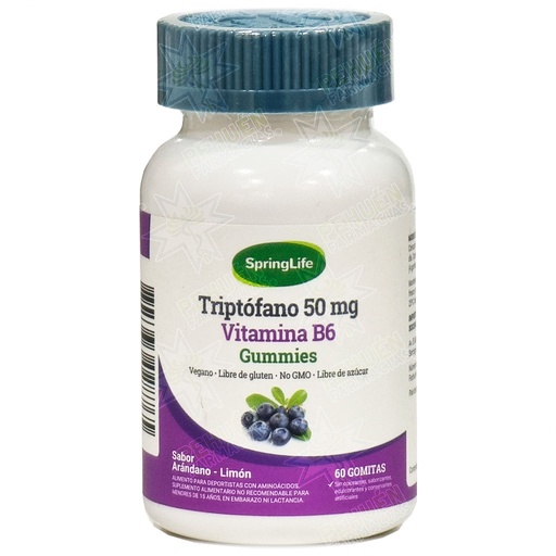 [7805633028765] L-Triptófano + Vitamina B6 (50/20) mg 60 Gomitas Arándano Limón SpringLife