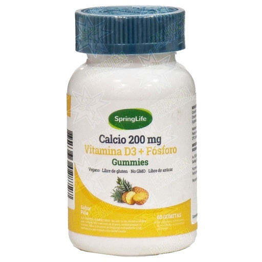 [7805633028727] Calcio + Fósforo + Vitamina D3 60 Gomitas Piña SpringLife
