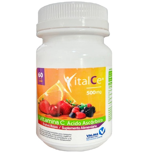 VitalCe Vitamina C 500 mg 30 Comprimidos Masticables Sabor Frutos Rojos Valma