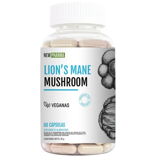 [0745853203900] Lions´s Mane Mushroom 60 Cápsulas Melena de León Vegan NewPharma