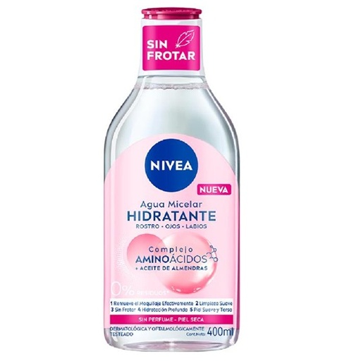 [4006000020839] Nivea Agua Micelar Hidratante Desmaquillante Rostro Ojos Labios Piel Seca 400 mL