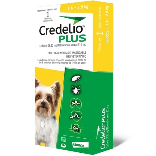 [5420036979340] Credelio Plus Perros 1,4 a 2,8 kg 1 Comprimido Masticable Elanco