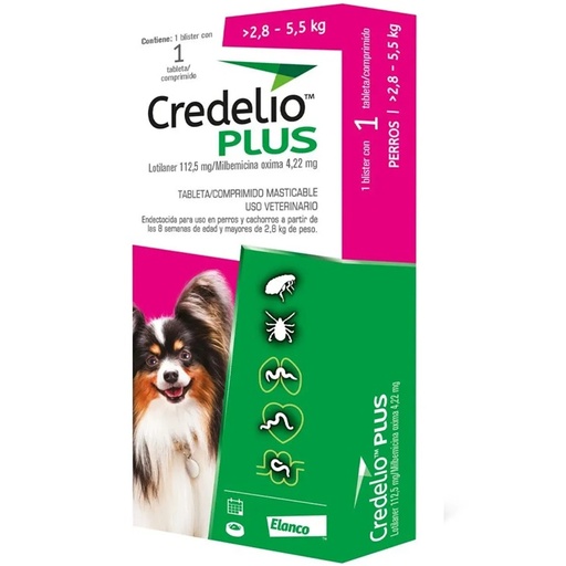 [5420036979357] Credelio Plus Perros 2,8 a 5,5 kg 1 Comprimido Masticable Elanco