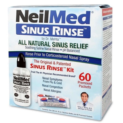 [705928001008] NeilMed Sinus Rinse Kit Botella Irrigación Nasal 240 mL + 60 sachets