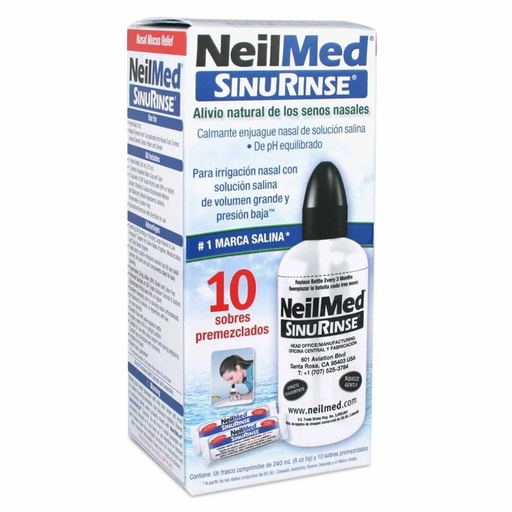 [705928003088] NeilMed Sinus Rinse Kit Botella Irrigación Nasal 240 mL + 10 sachets