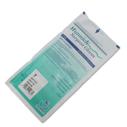 [7805633027539] Munnich (N°7) 2 Guantes de Látex Estériles Con Polvo Grado Quirúrgico Talla M