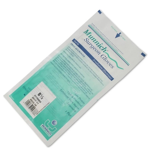 [7805633027546] Munnich (N°8.5) 2 Guantes de Látex Estériles Con Polvo Grado Quirúrgico Talla XL