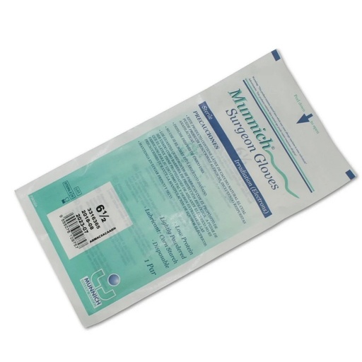 [9555076109757] Munnich (N°6.5) 2 Guantes de Látex Estériles Con Polvo Grado Quirúrgico Talla S