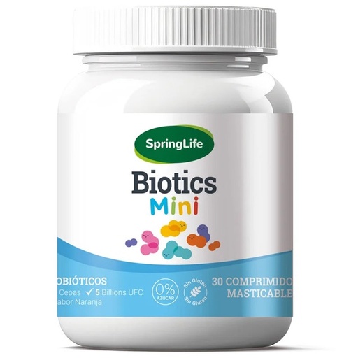 [7805633029403] Biotics Mini Probióticos 4 Cepas 5.000 mill. UFC 30 Comprimidos Masticables SpringLife