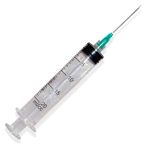 [7806130014831] Jeringa 20 mL Luer Slip Aguja 21 G 1 ½" Reutter Cranberry