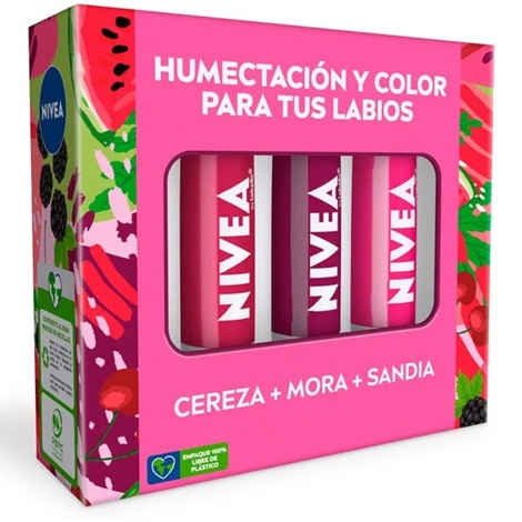 [04005805538853] Nivea 3 Protectores labiales Cherry Shine + Blackberry Shine + Watermelon Shine