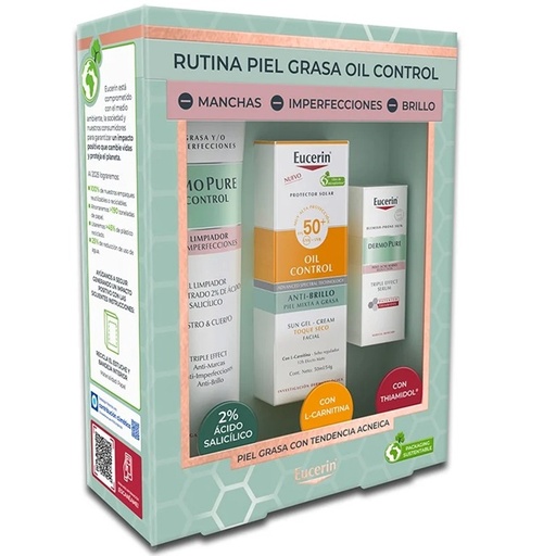 [4005800372452] Eucerin Rutina Piel Grasa Oil Control Bloqueador Gel-Crema FPS 50+ 50 mL + Gel Limpiador Triple 150 mL + Triple Serum