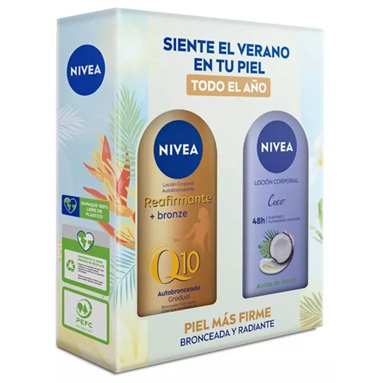[4006000220154] Nivea Pack Loción Corporal Q10 Reafirmante Autobronceante 400 mL y Coco Monoi 400 mL