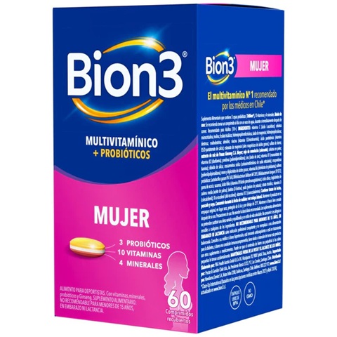 [7500435251655] Bion 3 Mujer (10 mill. UFC/ 10 Vit/ 4 Min) 60 Comprimidos Recubiertos P&G