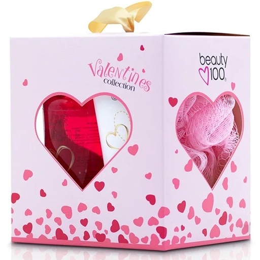 [7805633017790] Beauty 100 Heart Shower Gel 55 mL + Colonia 55 mL + Esponja