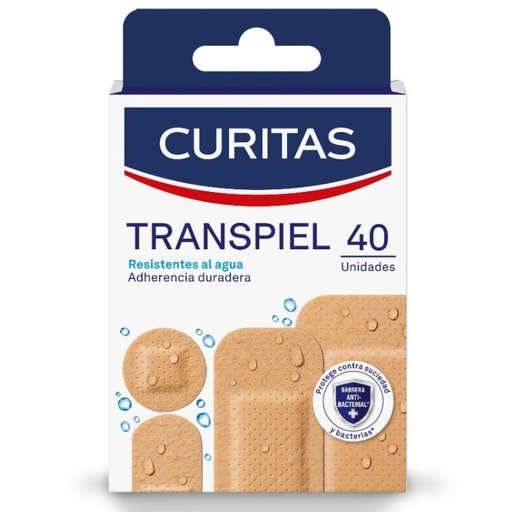[7501054550563] Curitas Transpiel 40 Parches 4 Tamaños Surtidos Resistentes al Agua