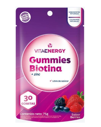 VitaEnergy Biotina + Zinc 30 Gomitas Libre de Azúcar Sabor Berries 75 g Bioplus