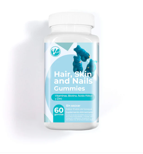 [8450100037185] Hair, Skin And Nails Gummies 60 Gomitas Sin Azúcar Sabor Frutos Del Bosque 150 g Natural Farm