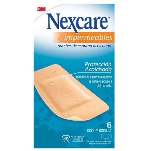[7805070023965] Nexcare Impermeables Parches Espuma Acolchada Rodilla Codo 6 Unidades