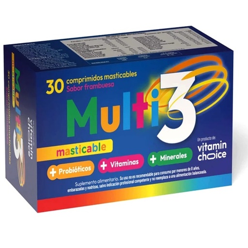 [7805633028062] Multi 3 Masticable (10 mill. UFC/ 12 Vit/ 3 Min) 30 Comprimidos Vitamin Choice