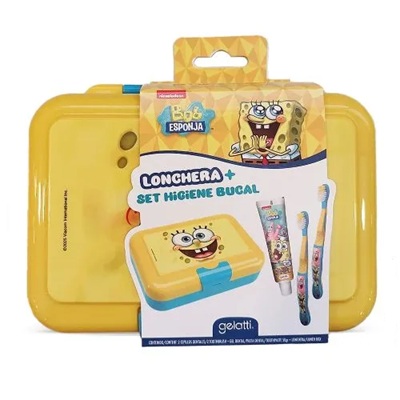 [7804915531528] Bob Esponja Lonchera + Set Higiene Dental 4 Productos Gelatti