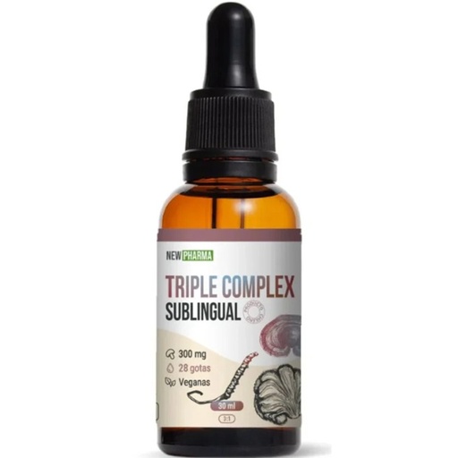 [9780201234565] Triple Complex (Melena de León, Reishi y Cordyceps) Sublingual 300 mg Solución Oral Gotas Vegan 30 mL NewPharma