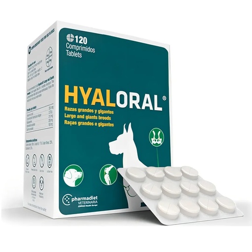 [8437002582739] Hyaloral Raza Grande/Gigante Perro Blíster 120 Comprimidos 20 kg Pharmadiet