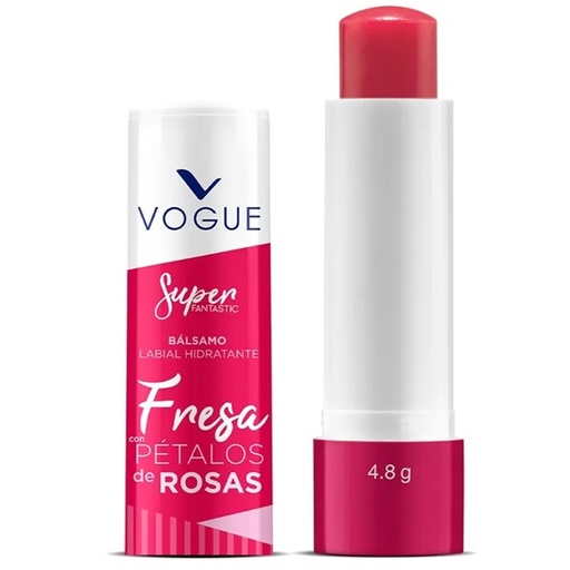 [7509552844924] Vogue Super Fantastic Bálsamo Labial Hidratante Fresa con Pétalos de Rosas 4,8 g