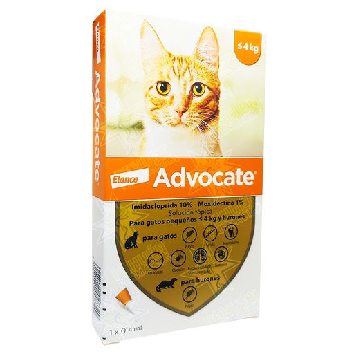 [4007221048329] Advocate Gatos/Hurones 0-4 kg (100/10) mg/mL Pipeta 0,4 mL Elanco