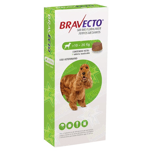[8713184148964] Bravecto Perros 10,1 a 20 kg 500 mg 1 Comprimido 12 Semanas MSD