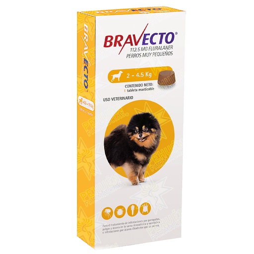 Bravecto Perros 2 a 4,5 kg 112,5 mg 1 Comprimido 12 Semanas MSD