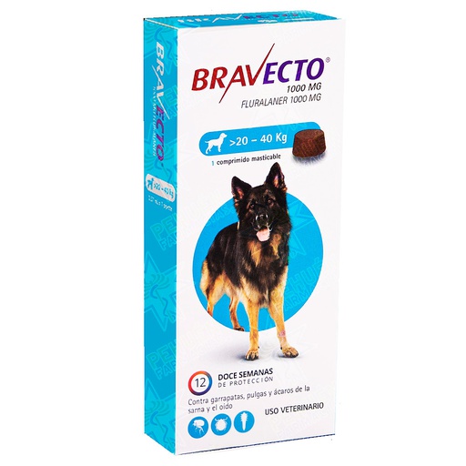 [8713184148957] Bravecto Perros 20,1 a 40 kg 1000 mg 1 Comprimido 12 Semanas MSD